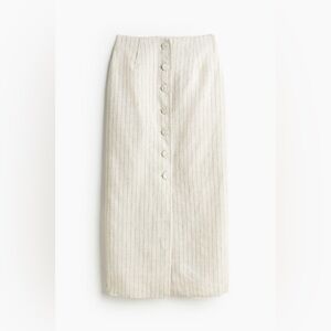 H&M Light Beige Pinstriped Button-Front Linen Skirt | Size 6